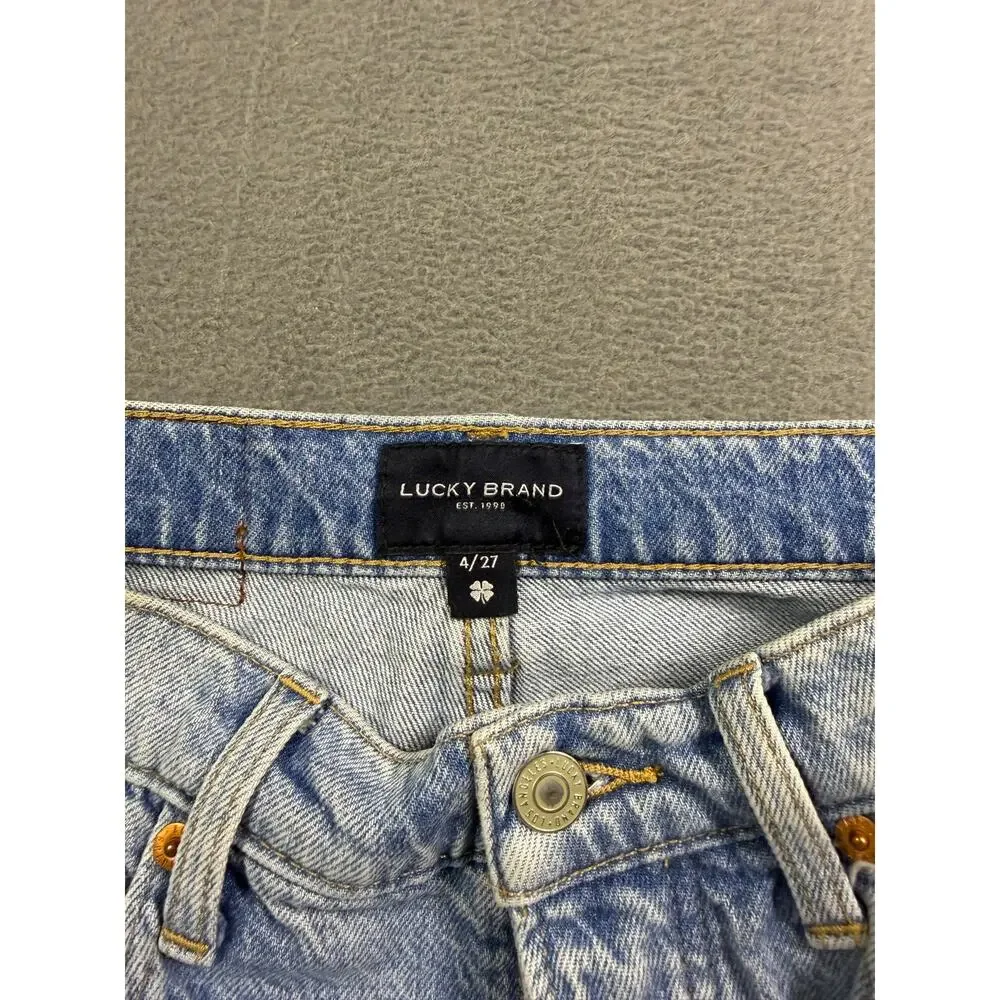 Lucky Brand High Rise Drew Straight Jeans Size 4 27 Distressed Ripped Light Wash